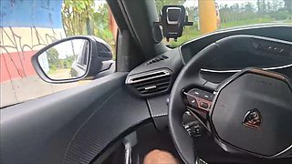 Risky Masturbation in the Car with a Hot Girl at the Bus Stop in Public!