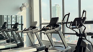 Yoga in a Gym with Boobs Flashing