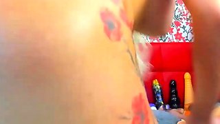 Big Boobed Blonde Masturbates With A Dildo In The Bathroom