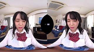 Charming Japanese teen temptress crazy VR scene