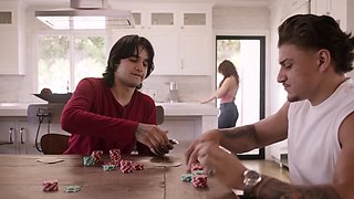 Busty Leana and hunk Victor heat up the kitchen with steamy passion
