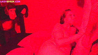 Busty Curvy Girl Tied up Gets Fucked Standing up at a Swingers Club. She Sucks Two Cocks at Once From Strangers