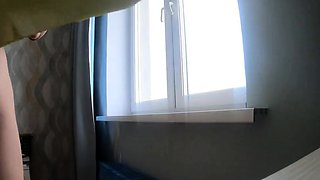 Naked Blonde Washes Windows in Public