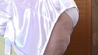 A Busty MILF with a Big Ass in White Panties Behind the Scenes. a Home Camera Watches a Mature Housewife. PAWG.