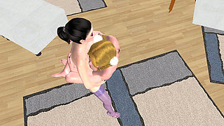 Animated 3D Lesbian Porn - Mature Woman with Strap‑on Fucking Teen Girl’s Pussy and Ass While Lifting Her up