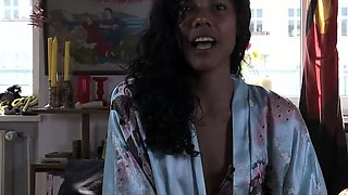 Sexy dark haired achieves a strong ejaculation during solo