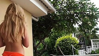 Outdoor anal solo and masturbating blonde