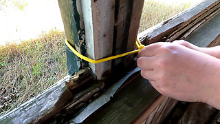 Naked Crotch Rope Walk on Veranda