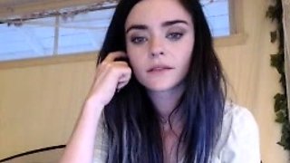 Natural babe brunette with sexy black lingerie masturbates