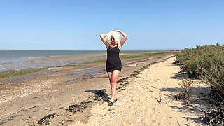 Stripping Out of My Little Black Mini Dress on the Beach and Then Playing with My Body in the Open